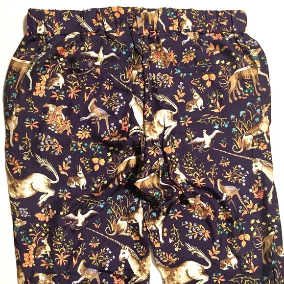 JCREW DRAKES London Trouser Pant Unicorn Dog Rabbit Bird Silk Pajama Navy Blue 0 - Picture 11 of 16